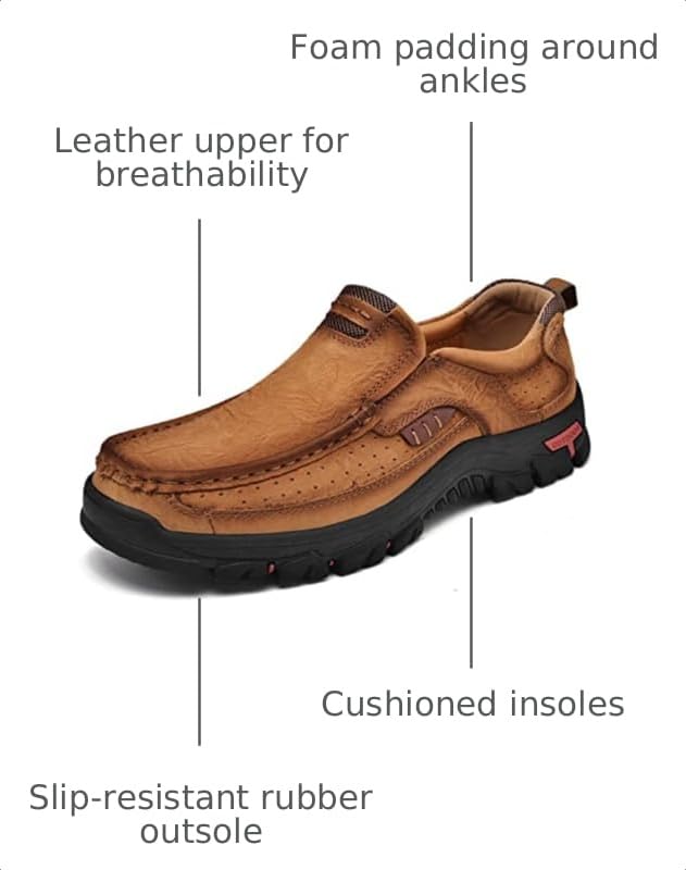 Image of MOSTELO Mens Slip On Casual Loafers Classic Outdoor Leather Walking Hiking Shoes Comfortable for Work Office Dress Outdoor