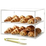 Acryvic Vitrina de panadería de 2 niveles para encimera comercial, 18.9 x 9.5 x 11.8 pulgadas, caja de almacenamiento de acrílico para postre, donas, pan, pasteles, cupcakes, bagels y galletas