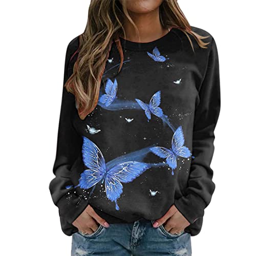 Sweat col rond femme bleu avec motif dégradé imprimé tendance
