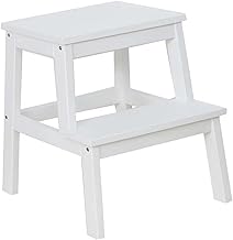 2-Tier Wooden Step Stool Heavy Duty Ladder for Home Bamboo 2 Steps Sturdy Wood Step Sturdy Multipurpose Ladder for Adults & Kids Home Shop Bar Caravan Camper Van Camping Lightweight (White)