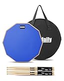 Almohadilla de práctica de tambor para batería y palos de 12 pulgadas, lateral con 2 pares/4 baquetas de arce 5A y bolsa de almacenamiento (azul)