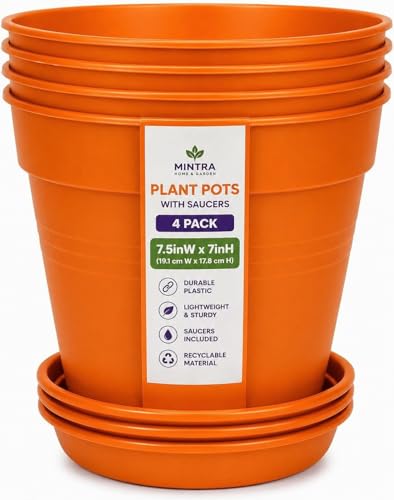 Mintra Home Garden Pots 4pk (Orange, 19cm Diameter (7.5in))