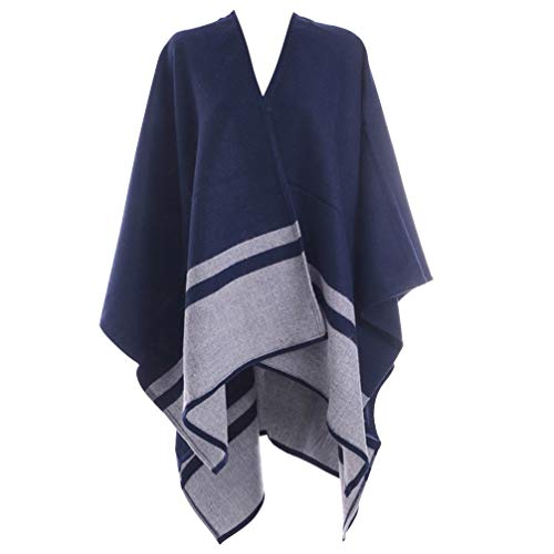 Cachecol quente de inverno KESYOO grande grosso Pashmina elegante listrado cachecol (cinza azul)