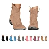 Khaki Ankle Cowboy Boots for Women 2026,Slouchy Low...