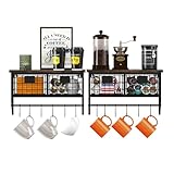 Helsin Industrial Wall Mounted Metal Wood Floating Shelves with Baskets Hooks Hanging Display Shelf Sundries Holder for Coffee Bar Kitchen...