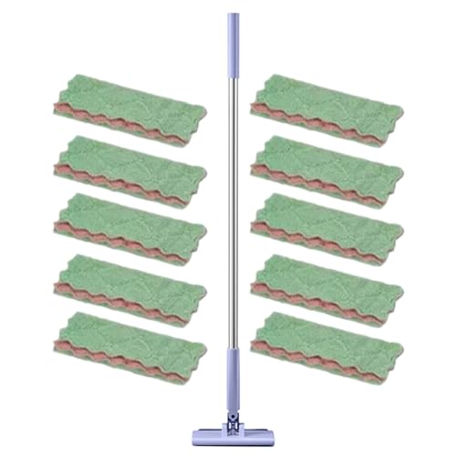 Mini Mop, Mop Lazy Mopcon Cambio Zero-Touch con Clip, Mango Extensible con Cabeza de Bloqueo para Espacios Estrechos, Incluye 10 paños Reutilizables, 115 cm, /Morado