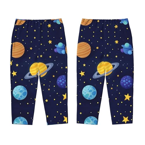 Pajama Pants Pajama Bottoms with Elastic Waistband Sleepwear Lounge PantsCartoon Planets Starry Sky3
