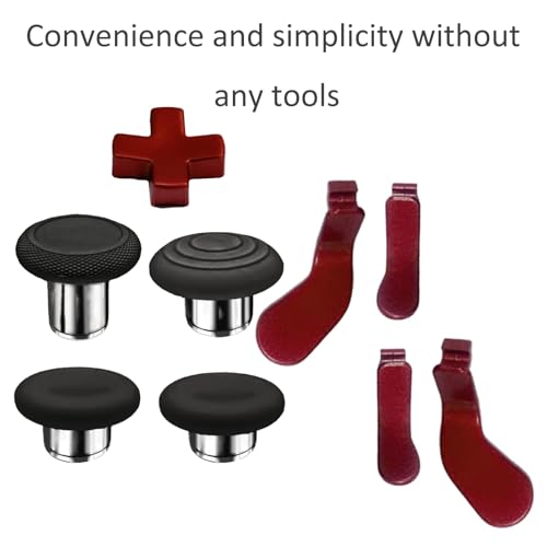 Image of 9 in1 Metal Thumbsticks for Xbox One Elite Series 2 Core Controller, Replacement Paddles for Xbox Elite Series 2 Core with 4 Swap Joystick, 4 Paddles,1 D-Pads(Red)