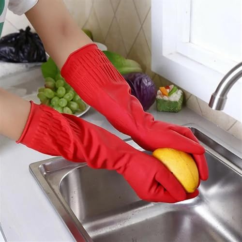 hixswnu 2 Paia di Guanti in Gomma Riutilizzabili – Guanti Impermeabili Lunghi per la Pulizia della Casa per Lavare i Piatti, Lavori Domestici, Giardinaggio e Pulizia dell'Auto