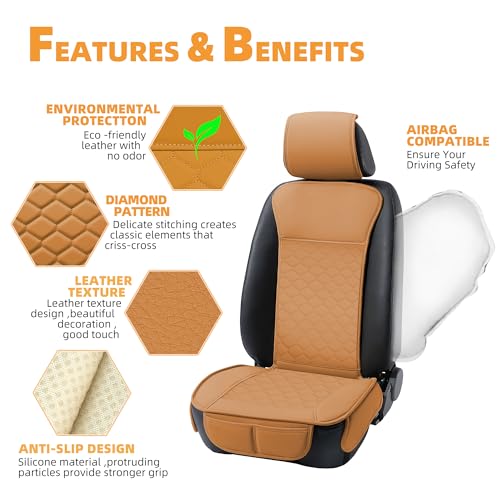 Image of Elantrip 2PCs Front Car Seat Covers Leather Car Seat Protector Universal fit for Most Cars SUVs and Trucks Water Proof Seat Protector Whiskey Color