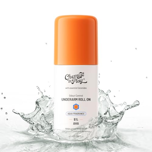 Image of Chemist At Play UnderArm Roll-On Combo | Aqua & Royal Oudh Fragrance | 5% AHA, Lactic Acid & Mandelic Acid | Prevents Odour, Brightens & Exfoliates Underarms | For Sensitive Skin | 40ml (2-Pack)