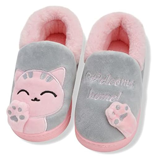 Zapatillas de Estar por Casa para Niños Niñas Pantuflas Invierno Casa Caliente Peluche de Slipper Interior, Gris, 18/19 EU, Tag140