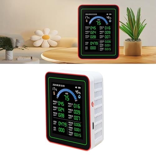 Marhynchus Luftqualitätsmessgerät CO2 TVOC HCHO PM2.5 PM10 Temperatur-Feuchtigkeitsdetektor Monitortester mit Datenspeicher Typ-C-Aufladung