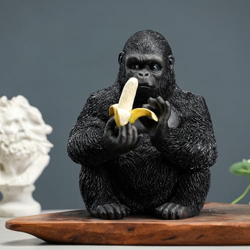 Estatua de Gorila comiendo Banana de Resina 9.4 pulgadas miniatura 3