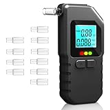 Alkoholtester, Promillemessgerät, Alkoholtester Polizeigenau mit 25 Mundstücken, Professioneller Alkoholmessgerät mit Digitaler Blauer LCD-Anzeige, Tragbarer Alkomat für den Heim und Partygebrauch