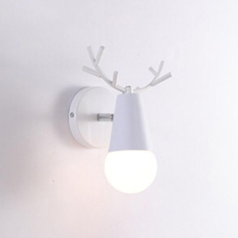 Image of LITFAD Minimalist Wall Sconce Deer Horn Shape Wall Light Modern Wall Mounted Lamps Single Light Exposed Bulb Design Wall Lighting Fixtures for for Hallway, Bedroom, Living Room, Bathroom,White