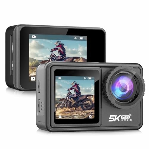REEDTOCK Action Camera with Dual Screens, 5K30pfs 48MP Touch Screen, Underwater Waterproof Camera with Remote Control EIS2.0 WiFi Zoom (Including 64G Card)