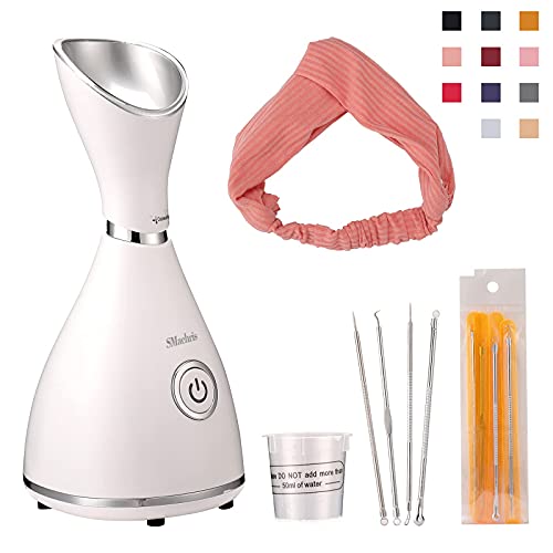 Nano Ionic Facial Steamer for Face Spa At Home, Face Steamer for Facial Deep Cleaning, Facial Humidifier Moisturizing With Blackhead Remover Kit and hair band. (White)