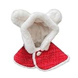 ペット服 クリスマス マント ケープ 犬服 クリスマス衣装 サンタ服 かわいい 猫の服 フード付き もこもこ コスチューム ドッグウェア 暖かい 防寒 保温 小型犬 ネコ 記念撮影 お出かけ お正月 お祝い パーティー 秋冬 (Red, A)