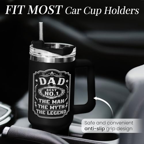 Image of SANDJEST Dad 40 oz Stainless Steel Insulated Tumbler With Handle & Straw Lid for Dad on Fathers Day, Birthday, Christmas or Valentine's Day