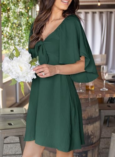 Image of Dokotoo Womens Dresses 2026 Spring Summer Deep V Neck Elegant Cocktail Bow tie Mini Dress S-XL