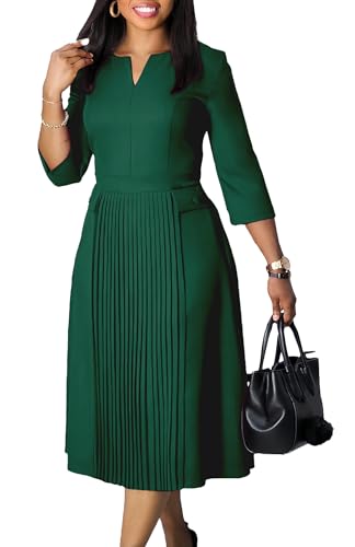 Image of Wear to Work Midi Dress for Women Business Casual A-line Dress Elegance Church Outfits