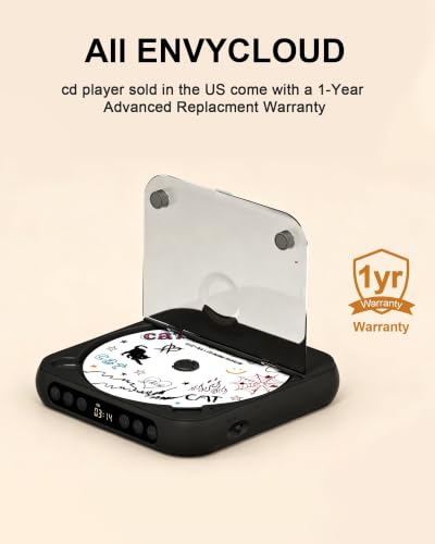 Image of ENVYCLOUD CD Player Portable with Dual Stereo Speakers, Rechargeable Portable CD Player with Bluetooth for Home with Headphones,Black