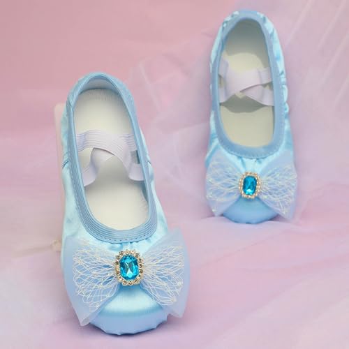 Ballet Shoes for Girls Rhinestone Lace Bowknot Dance Slippers Toddler Kids Canvas Dancing Shoes with Elastic Straps2