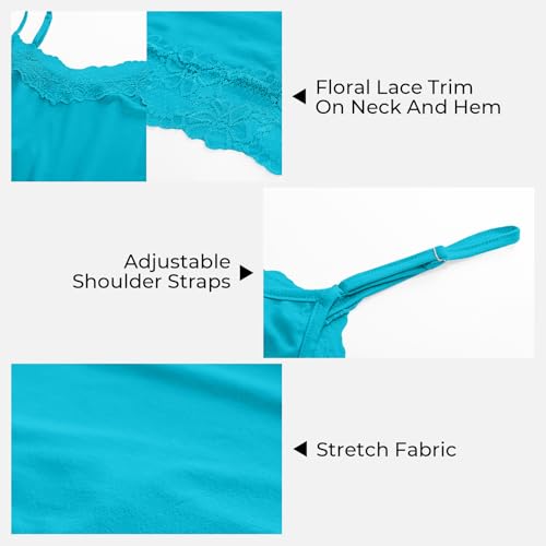 Image of Kate Kasin Women's Adjustable Spaghetti Strap Lace Trim Cami Tunic Tank Top 3PACK