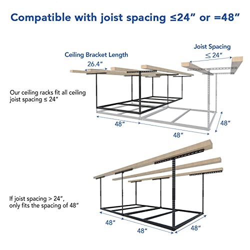Image of FLEXIMOUNTS 4x8 Overhead Garage Storage Rack, 2 Pack, Black