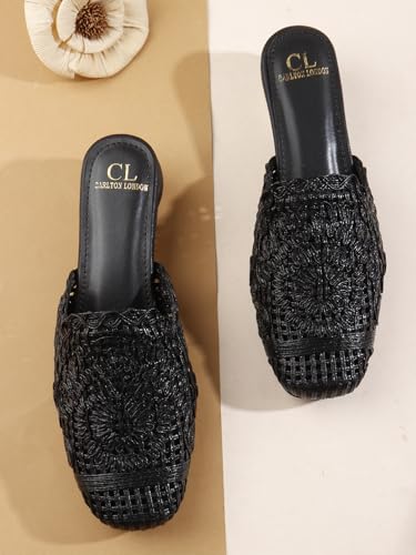 Image of Carlton London Women's Metallic Woven Slip-On Intricate Pattern Low Heel Sandal