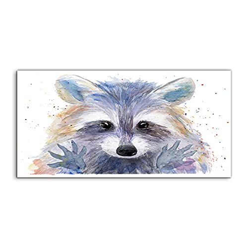 Tableau acrylique watercolors raccoon 100x50cm pour salon et chambre