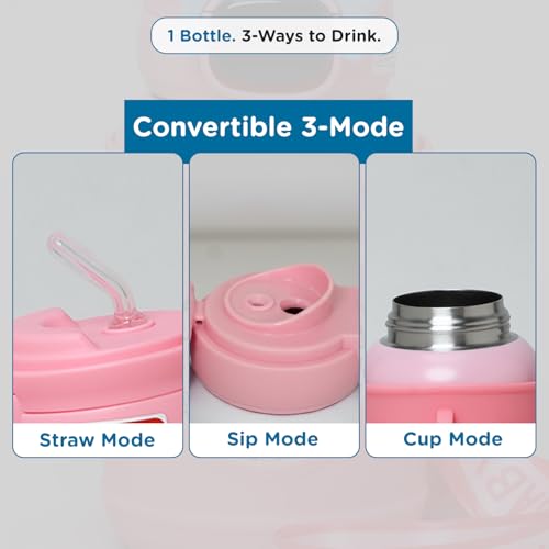 Image of Mee Mee Zippy Sippy 500ml Kids Stainless Steel Water Bottle with Smart Temperature Display | SS316 Steel | 3 Drinking Modes | Leak-Proof Insulated Hot & Cold Bottle | BPA-Free | 2-10 Years (Pink)