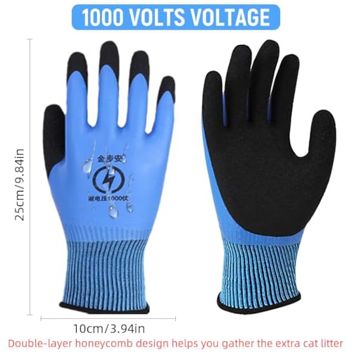 Image of Preptep Electrical Insulated Gloves, 1000V Voltage Resistance Electrician High Voltage Gloves Flame Retardant Insulation Work Gloves With Rubber Non Slip Design Electrician Gloves,2 Piece