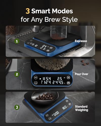 Image of Maestri House S3 Coffee Scale with Timer, 3kg /0.1g Rechargeable Pour Over Coffee Scale, 3 Brew Modes, Adjustable Brew Ratios & Flow Rate Display, Scale for Pour Over, Espresso & French Press-Blue