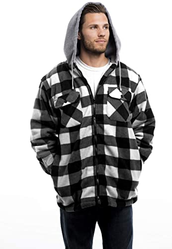 Image of TrailCrest Men's Warm Sherpa Lined Hoodie Fleece Shirt Jacket, Classic Zip Up Buffalo Plaid (Regular and Big & Tall Sizes)