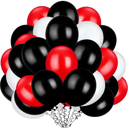 TecUnite 100 Pcs Red Black White Latex Balloons 13 Inch Colorful Round Balloons for Wedding Birthday Festival Racing Car Poker Card Party Decoration