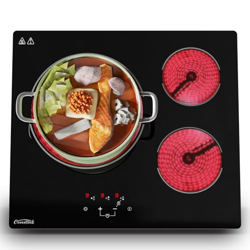 Plaque induction 3 feux cuisinière électrique 60 cm puissance totale 5400W avec commandes tactiles sécurité intégrée timer électronique pour cuisson...