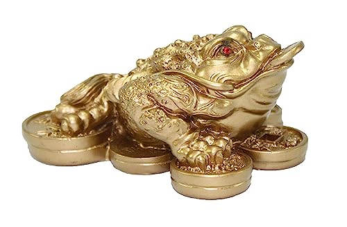 Fortune Coin Matte Golden Three Legged Money Toad/Frog/Chan Chu Feng Shui Chinese Charm of Prosperity Decor Gift Idea for Office Desk, Book/TV Shelf, and Cashier Registrati