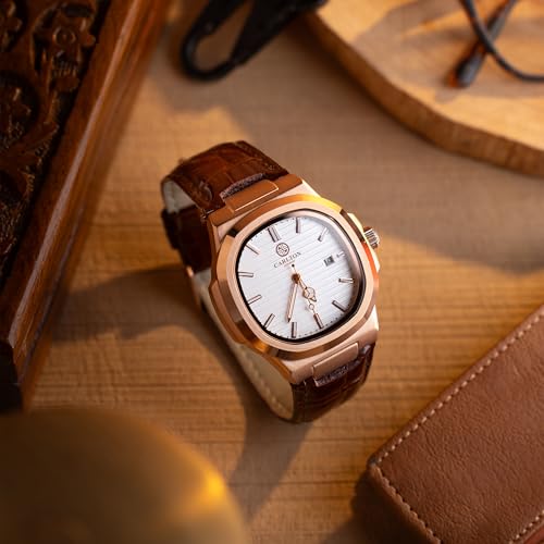 Image of Carlton London Jordan Men Analog Watch, Round Dial, Leather Strap, Quartz Movement, 43 mm Case, Date Display, Classic Casual Style, 30M Water Resistant