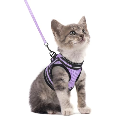 rabbitgoo Cat Harness and Leash Set for Walking Escape Proof, Adjustable Soft Kittens Vest with Reflective Strip for Cats, Comfortable Outdoor Vest, Light Purple, S