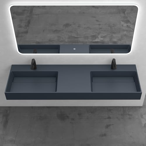 Mai & Mai Waschbecken Aufsatzwaschbecken Hängewaschbecken Col12 Doppelwaschbecken 160x48x13cm Waschtisch Waschplatz in matt Anthrazit aus Mineralguss ohne Überlauf