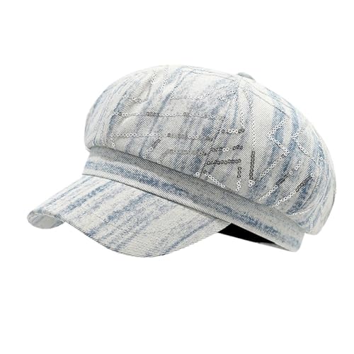 Chapeau de peintre en jean à paillettes pour sublimer un style décontracté chic