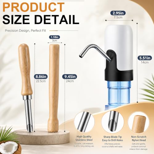Image of Maxdot 4 Pieces Lemonade Stand Supplies, 5 Gallon Electric Water Dispenser with Straw Brush, Straw Puncher for Plastic Lids, Lemonade Cups, Muddler for Fresh Squeezed Drinks (Small,Wood)