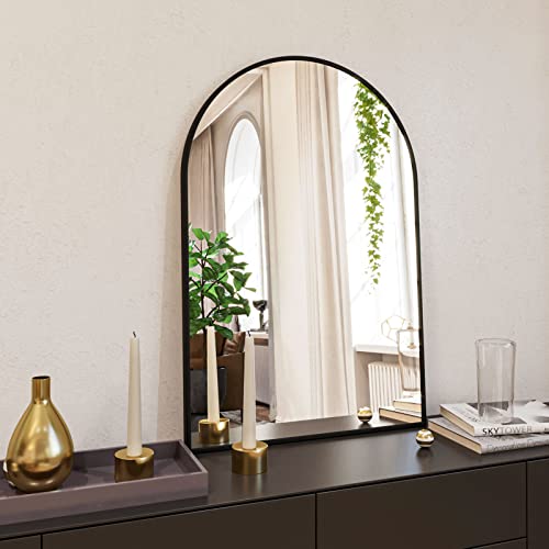 Image of HARRITPURE Wall Mounted Mirror Arch Mirror for Bathroom,Vanity Mirror Aluminum Alloy Metal Frame Home Decor for Bathroom Bedroom Living Room Entryway (Black-2Pcs, 24 inch*36 inch)