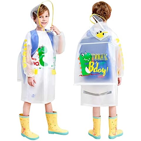 Hovkib Kids Raincoats Boys Girls Rain Poncho Waterproof Rain Jackets Transparent Rainwear with Backpack Cover 5-14 Years Green Cover