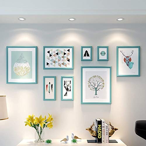 FPM Hängende Fotoanzeige. Fotorahmen Moderne Gartenwände Cyan Grüne Holzrahmen Wohnzimmer Wände 8 Stück / 187x81cm