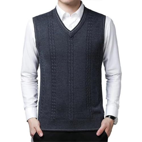 Men Wool Knit Tank Jumpers Sleeveless Thick For Winter V Neck Casual Sweater2