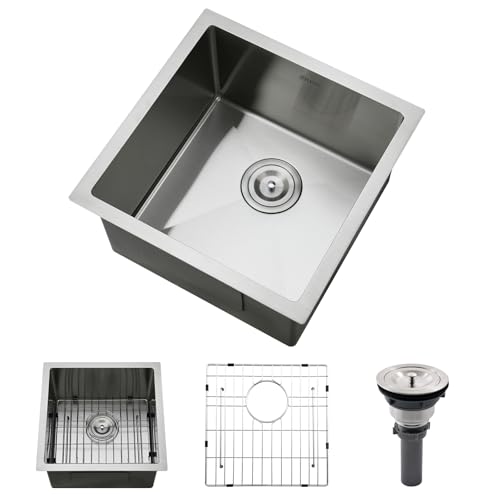 PEPO 17x17 Inch Undermount Bar Sink, 16 Gauge...