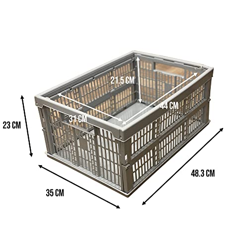 Folding Collapsible Plastic Storage Crates Boxes Stackable Basket Grey (Grey, Single)